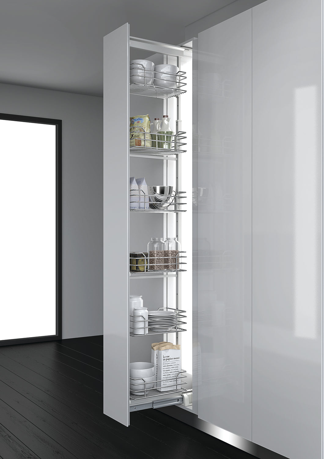 Dynamic tall larder pull out 300mm (metallic grey)